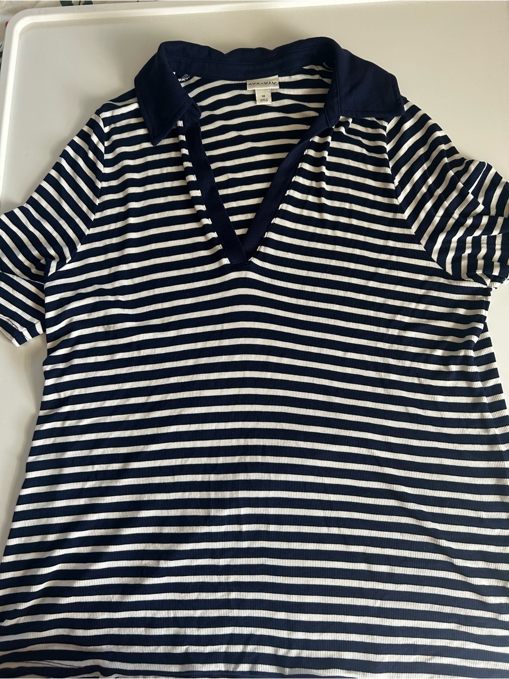 Ava & Viv Navy and White Striped Polo Shirt 2x